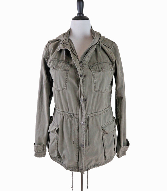 blanc noir Jackets & Blazers - Blanc Noir Size M Hooded Cargo Jacket Full Zip Utility Army Green